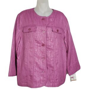 Alfred Dunner Womens Jacket Sz 12 Raspberry Button Front Side Pockets 3/4 Sleeve